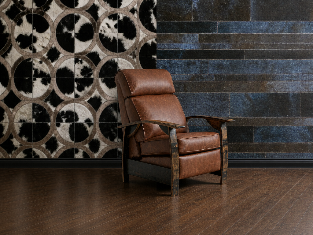Bad Ass Recliners chair between two Hide Paper wallcovering patterns